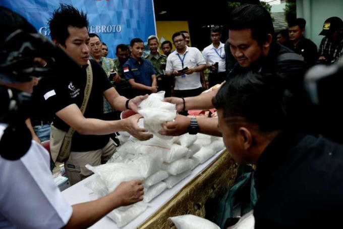 Ma túy bị thu giữ làm vật chứng ở thủ đô Jakarta, Indonesia. (Ảnh: AFP)