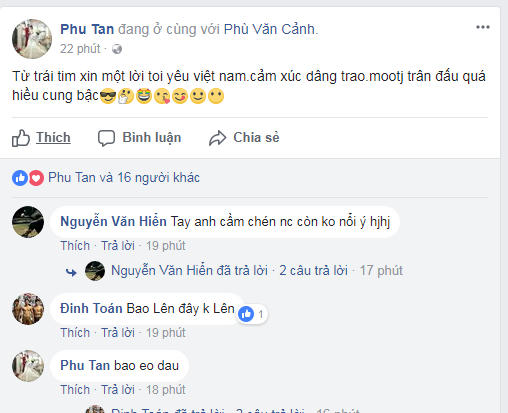 Những dòng cảm xúc vui sướng tột độ của người hâm mộ nước nhà chia sẻ lên Facbook khi U23 Việt Nam vào bán kết U23 châu Á.