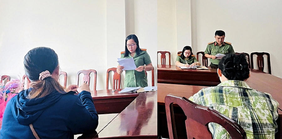 Phòng An ninh mạng và phòng, chống tội phạm sử dụng công nghệ cao Công an tỉnh Cà Mau làm việc với N.T.H.T và L.T.N.