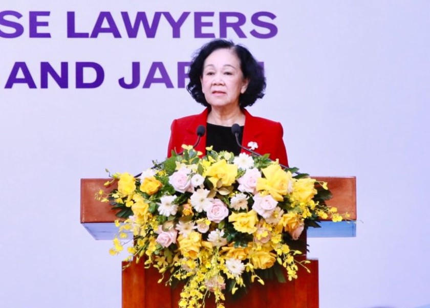 Bà Trương Thị Mai - Ủy viên Bộ Chính trị, Bí thư Trung ương Đảng, Trưởng Ban Tổ chức Trung ương, Chủ tịch Nhóm Nghị sĩ hữu nghị Việt Nam – Nhật Bản phát biểu chào mừng tại Hội thảo.