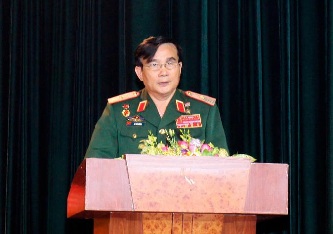 Thiếu tướng, AHLLVTND Lê Mã Lương, Chủ tịch Hiệp hội phát biểu tại đêm Thiên Anh Hùng Ca - Sâu đậm Nghĩa tình.