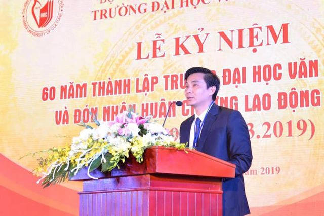 TS.Đinh Công Tuấn, Phó hiệu trưởng Trường Đại học Văn hoá Hà Nội phát biểu tại buổi lễ.
