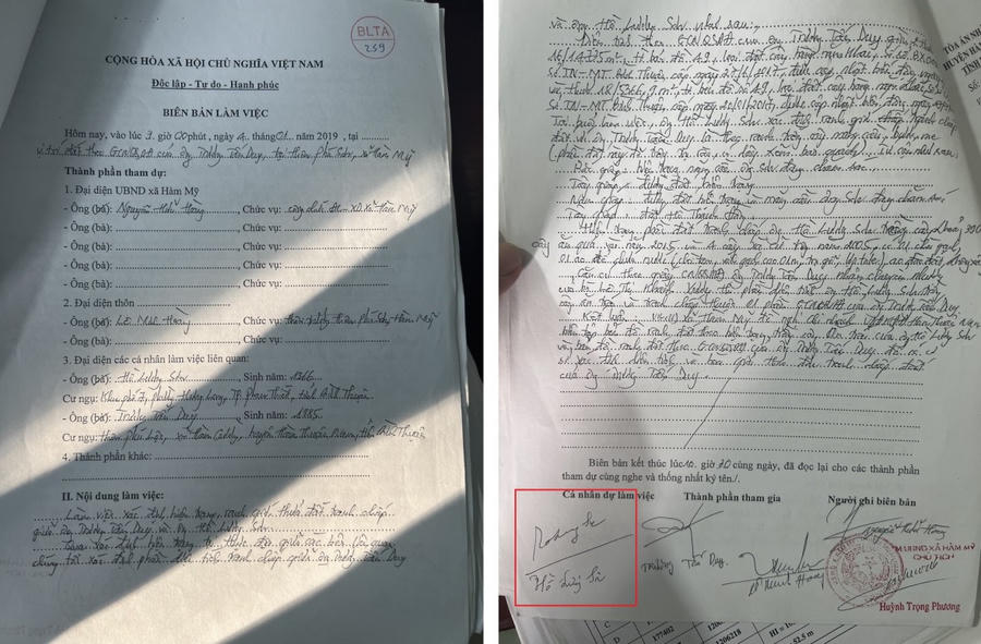 Biên bản chính quyền địa phương lập ngày 4/1/2019 về vụ tranh chấp đất có sự tham gia và chữ ký được cho là của ông Hồ Lương Sơn - người đang trong thời gian đang “bị bắt buộc chữa bệnh” tại Viện Pháp y tâm thần Trung ương Biên Hòa.