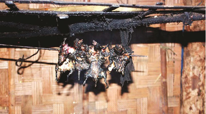  Thịt chuột gác bếp được sử dụng làm vật cúng lễ tổ tiên trong ngày Tết cổ truyền của người Dao Tiền. Ảnh: nguồn Báo Nghệ An