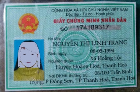 Chứng minh nhân dân của Nguyễn Thị Linh Trang đánh rơi khi bỏ chạy khỏi hiện trường