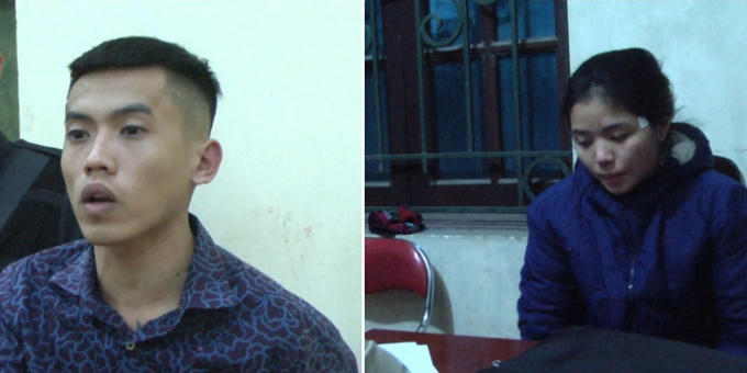 Phan Huy Thông (bìa phải) và Mai Thị Yến (bìa trái) tại cơ quan Công an.