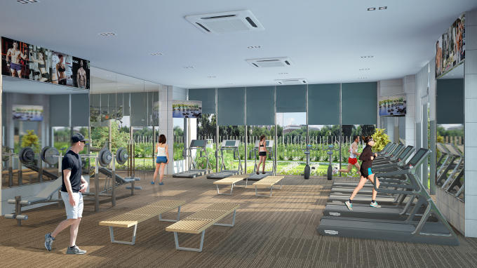 Phòng tập gym được đầu tư đồng bộ và hiện đại.