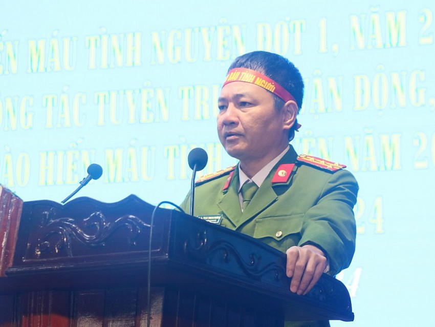 Đại tá Phạm Thanh Phương phát biểu tại buổi lễ.