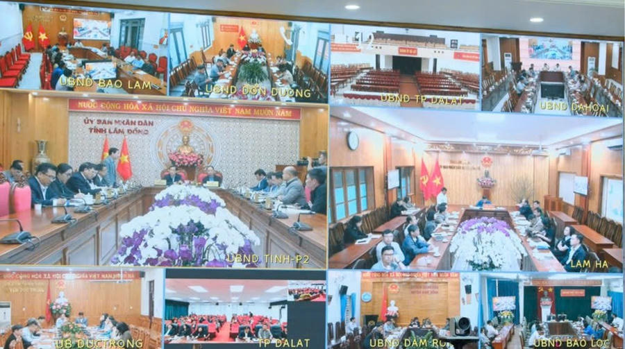 Quang cảnh Các điểm cầu trực tuyến nghe quán triệt, chỉ đạo về việc xóa nhà tạm năm 2025. Ảnh: Báo Lâm Đồng.