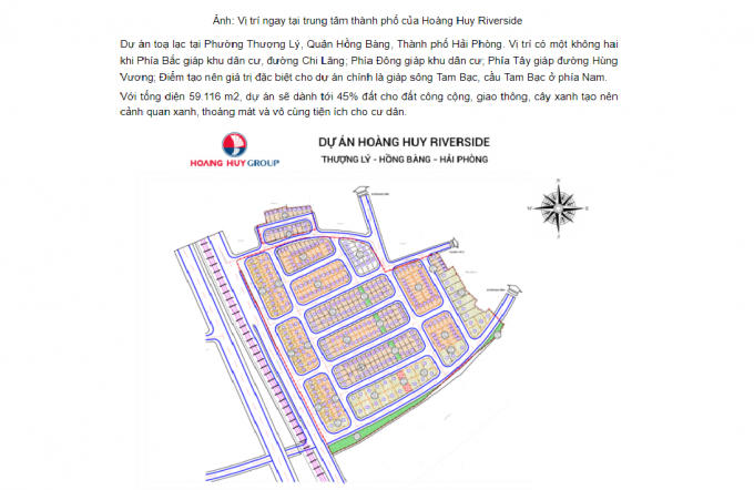 Nội dung trên trang thông tin của tập đoàn Hoàng Huy. (Ảnh chụp màn hình).