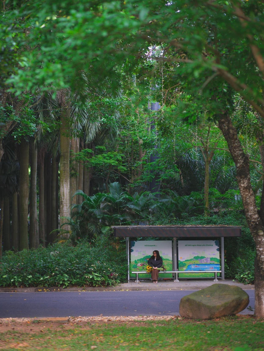 Cư dân đợi xe bus trong “khu rừng” mang tên Ecopark