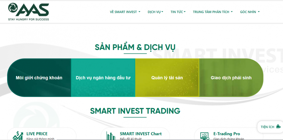 Một phần website của Công ty cổ phần Chứng khoán SmartInvest. (Ảnh chụp màn hình)
