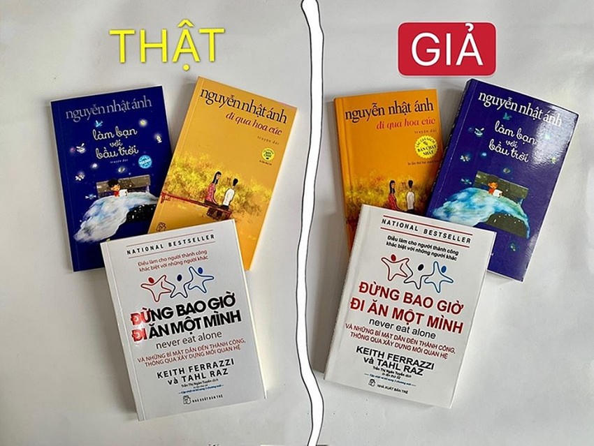 Màu sắc của bìa có sự khác biệt nhất định giữa sách thật và sách giả (Ảnh: Tú Minh)