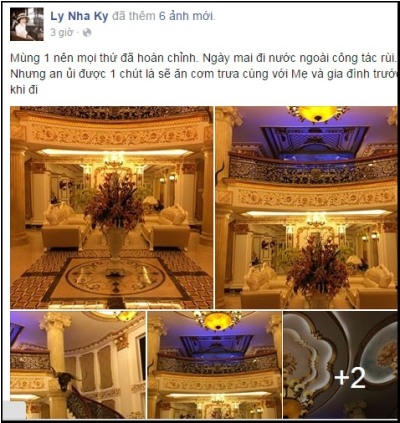 Lý Nhã Kỳ công khai hình ảnh phòng khách tráng lệ của mình trên trang facebook cá nhân. Ảnh: facebook.