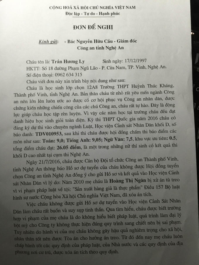 Mẹ đ&atilde; được x&oacute;a &aacute;n t&iacute;ch con vẫn bị từ chối nộp hồ sơ v&agrave;o ng&agrave;nh c&ocirc;ng an