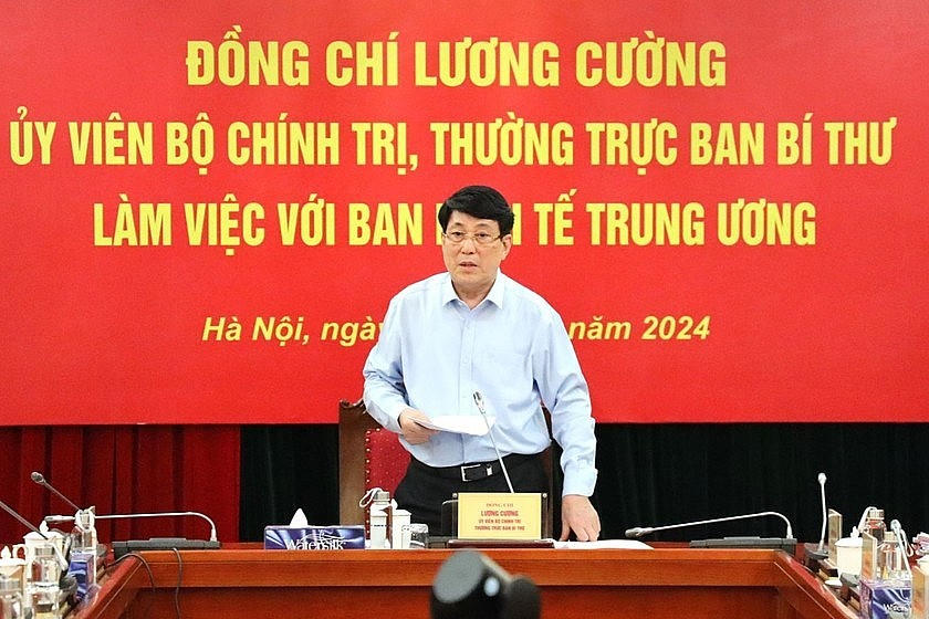 Thường trực Ban Bí thư Lương Cường phát biểu tại buổi làm việc. (Ảnh: TTXVN).
