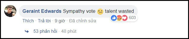 Tài khoản Geraint Edwards thậm chí nhận định rằng: "Bình chọn mang nhiều cảm tính quá, đã để phí tài năng".
