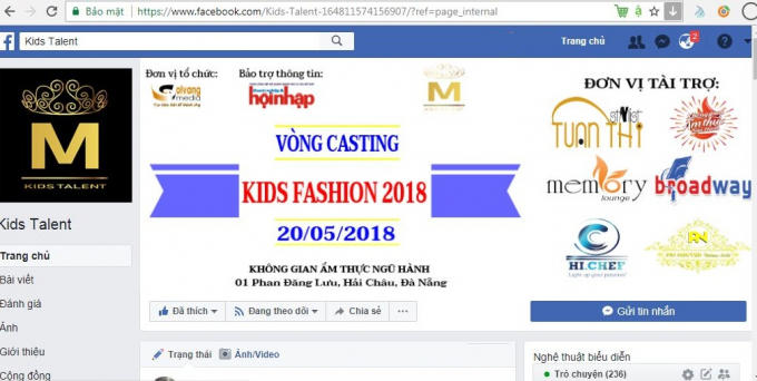 Giao diện chính thức fanpage dự án nghệ thuật Kids Talent