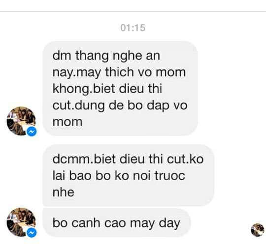 Những tin nhắn từ một người lạ đe dọa anh C khi đăng những thông tin liên quan đến sự việc.