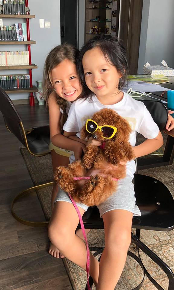 Hai con của Hồng Nhung và người bạn nhỏ Socola.