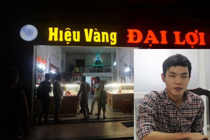 Nghi phạm Huỳnh Khắc Vinh (ảnh nhỏ) và nơi xảy ra vụ cướp tiệm vàng.