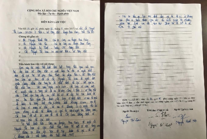 Biên bản xác minh của công an huyện Đoan Hùng đối với người dân được cho là nhặt được đá quý.