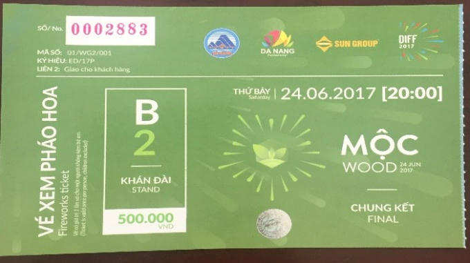 Mẫu vé thật mà Ban tổ chức DIFF 2017 công bố.