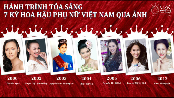 7 người đẹp đã đăng quang Hoa hậu PNVN Qua ảnh từ năm 2000 đến 2012.