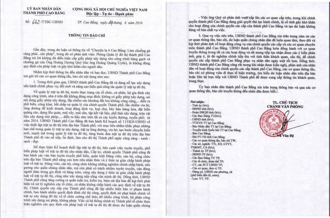 UBND TP Cao Bằng đã chính thức thông tin về vụ xây chuồng gà phải... xin phép.