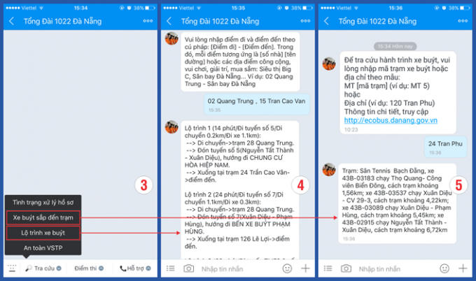 Tra cứu hành trình xe buýt qua Zalo.