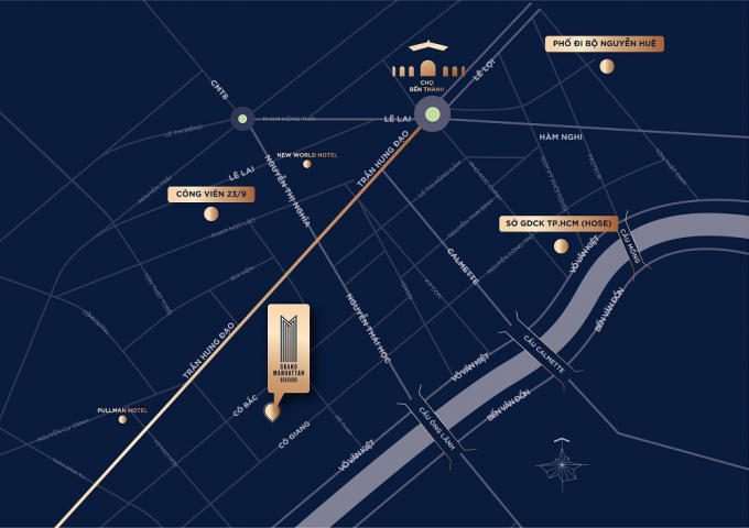 Bản đồ vị trí dự án The Grand Manhattan ở trung tâm quận 1.