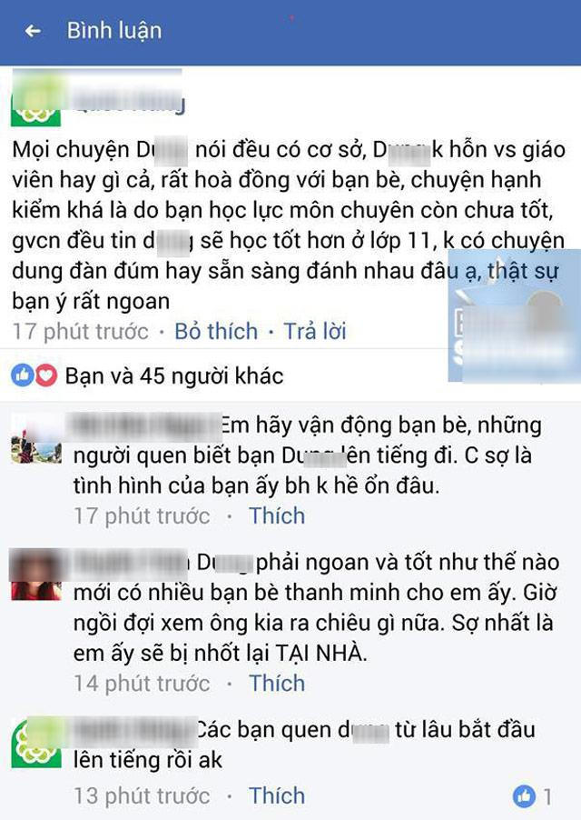 Bạn bè D. lên tiếng bênh vực bạn