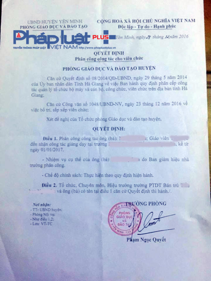 Ngay sau đó, phòng GD&ĐT huyện đã có quyết định sửa sai bằng cách cho những giáo viên này đi làm trở lại và tiếp tục được hưởng chế độ công chức. (ảnh: P. G. H).
