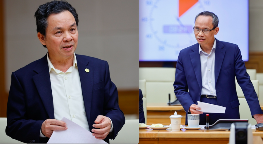 TS. Cấn Văn Lực (bìa phải) và GS.TS Hoàng Văn Cường phát biểu tại Hội nghị. Ảnh: VGP
