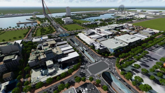 Phối cảnh 3D phương án thiết kế cụm nút giao 3 tầng phía Tây cầu Trần Thị Lý .