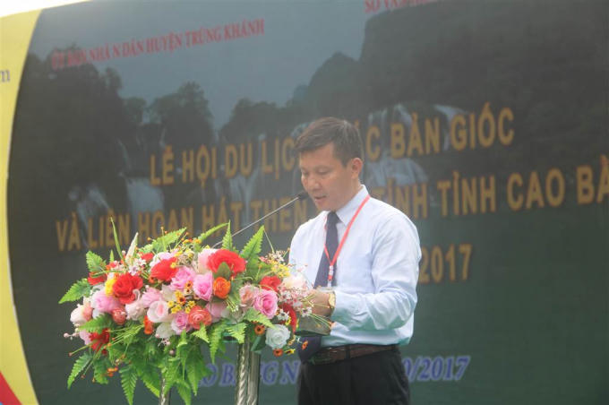 Ông Phạm Văn Cao, Bí thư Huyện ủy Trùng Khánh phát biểu tại buổi lễ.