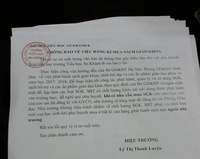 Chiều 27/4 nhà trường đã có thông báo và xin lỗi phụ huynh vì sơ suất.