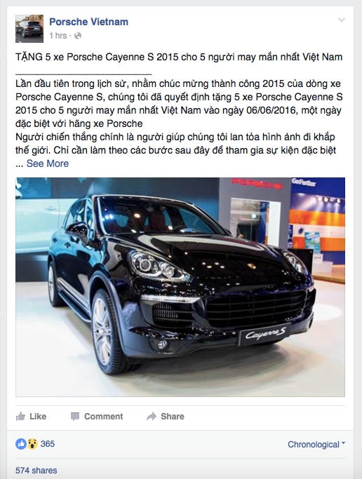 Cho đến tặng những chiếc "xế hộp" đắt tiền chỉ với lý do "Mừng thành công - Ngày đặc biệt của Porsche".
