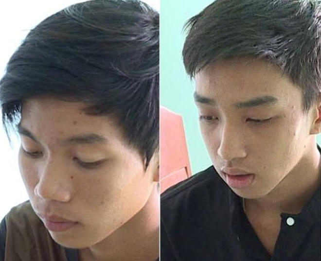 Thuận và Trường tại cơ quan Công an, từ trái qua. (Ảnh: báo Công an nhân dân)