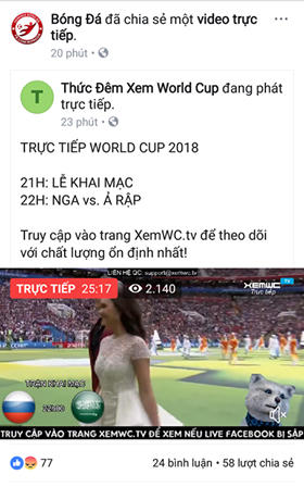 Nhiều fanpage trên Youtube cũng livestream lễ khai mạc và trận khai mạc FIFA World Cup 2018