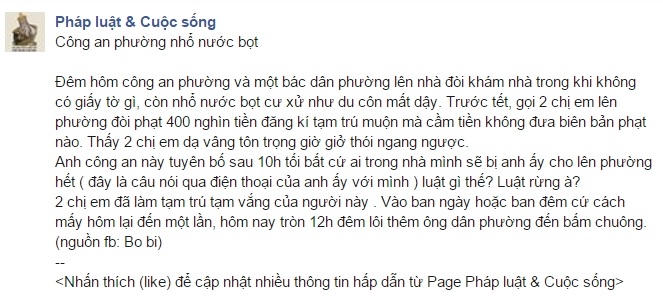 Trang fanpage chia sẻ thông tin.
