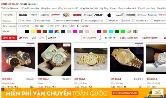 Tìm kiếm bằng cụm từ “đồng hồ Rolex”, sàn thương mại Sendo.vn cho kết quả là 69.863 sản phẩm là hàng có dấu hiệu giả, nhái.