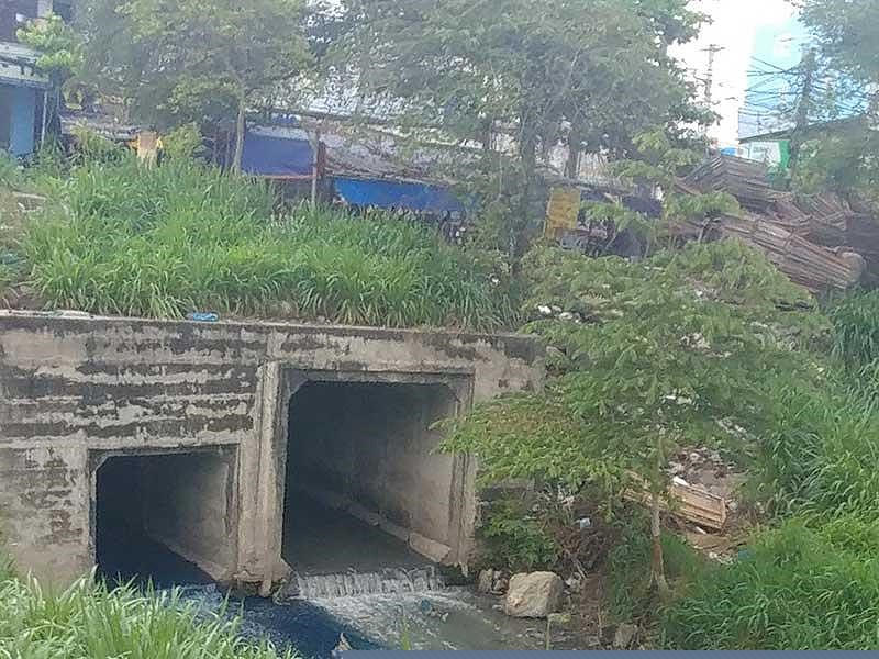 Nước kênh Trần Quang Cơ (phường Hiệp Thành, quận 12) đen ngòm, đặc quánh vì ô nhiễm. Ảnh: NGUYỄN CHÂU.