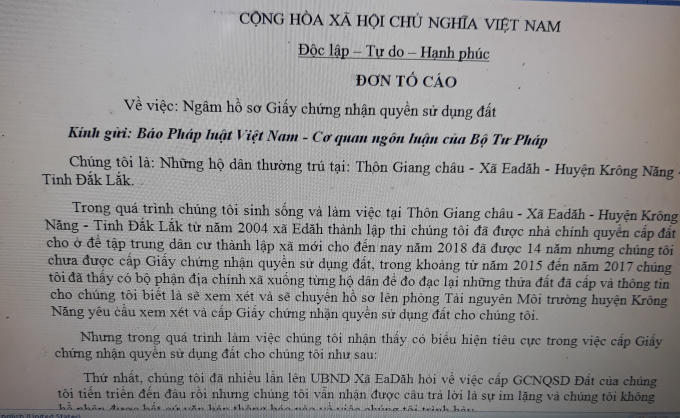 Đơn tố cáo gửi đến báo Pháp luật Việt Nam