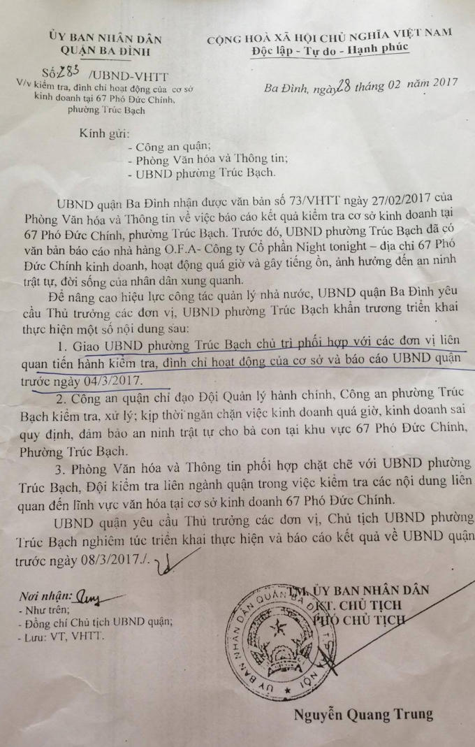 Văn bản kiểm tra đình chỉ, nhưng quán bar vẫn bất chấp hoạt động