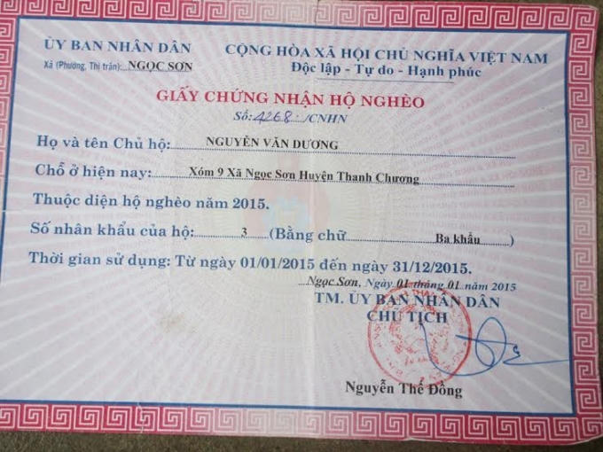 Giấy chứng nhận hộ nghèo.