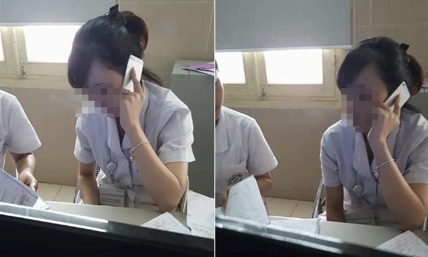Nhân viên y tế "nấu cháo" điện thoại trong giờ làm việc. (ảnh: FB)