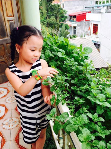 Khu vườn là nơi các con chị Hòa học cách yêu thiên nhiên, làm quen với cỏ cây hoa lá.