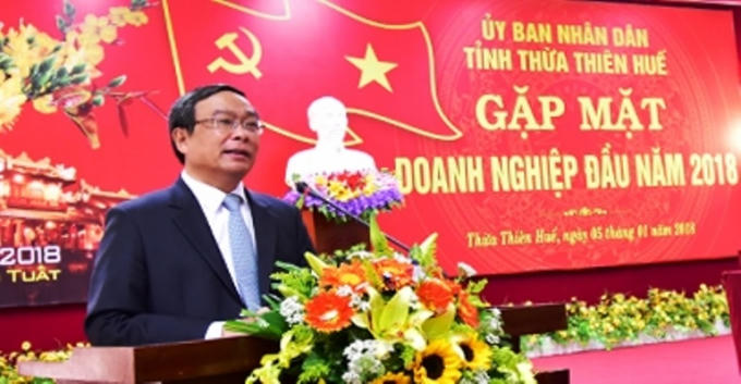 Ông Nguyễn Văn Cao nguyên Chủ tịch UBND tỉnh Thừa Thiên - Huế trong buổi gặp mặt doanh nghiệp vào hồi đầu năm 2018 (Ảnh: TTH)