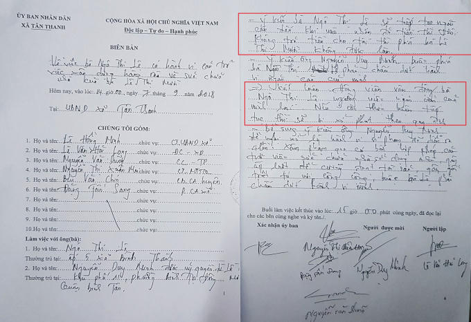 Biên bản làm việc và hòa giải có nêu ý kiến "vô lý" của bà Lệ.